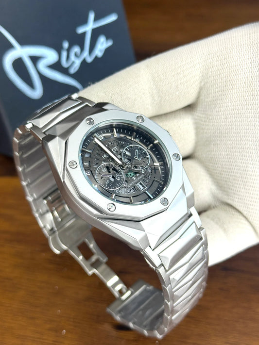 Orignal Silver Gray Hublot diamond cut black dial WATCH