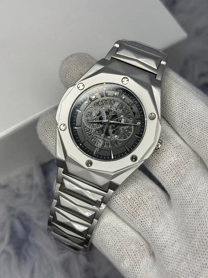 Orignal Silver Gray Hublot diamond cut black dial WATCH